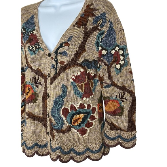 Vintage Peruvian Connection Cardigan Pima Cotton Scalloped Fall Leaves SMALL - Picture 9 of 13